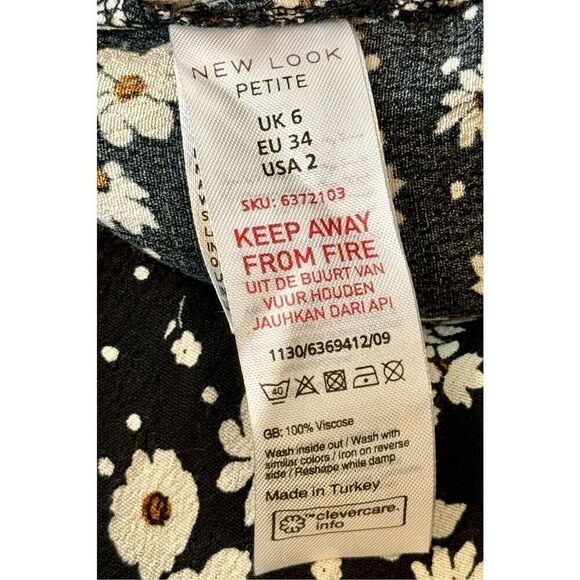 New Look Split Front Black & White Daisy Floral Midi Dress Women's Size 2 Petite - Picture 6 of 12